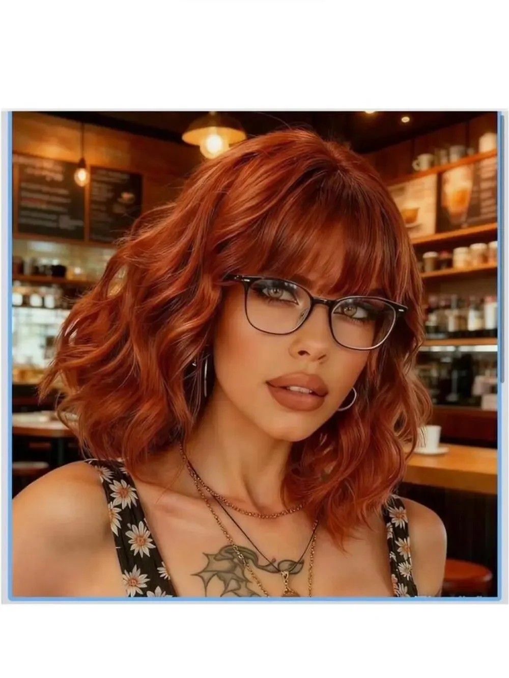 Wavy Copper Red Bob Wig with Bangs - Stylish Womens Synthetic Hair - New in Box